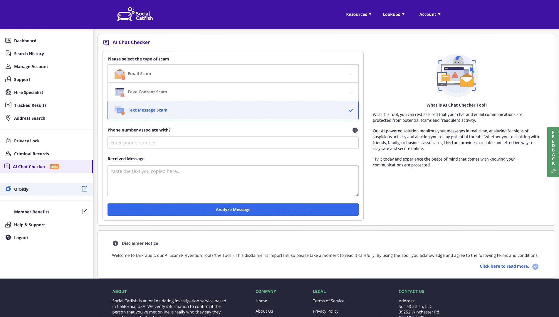 Social Catfish AI Chat Checker