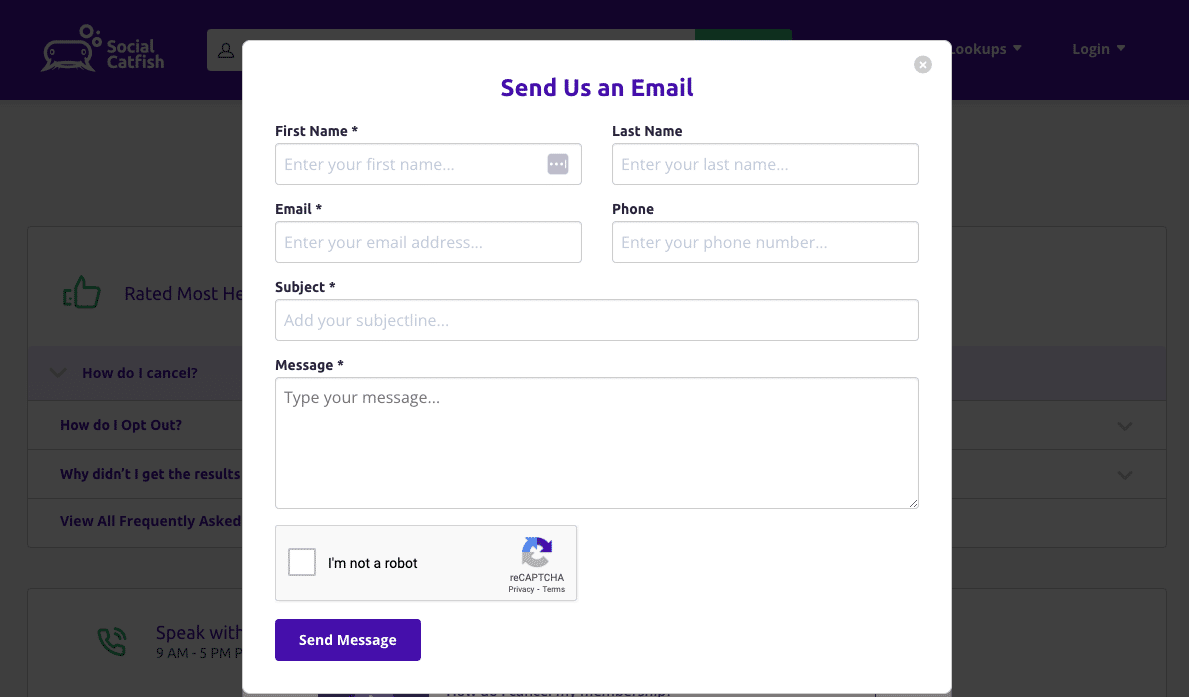 Social Catfish Contact Form
