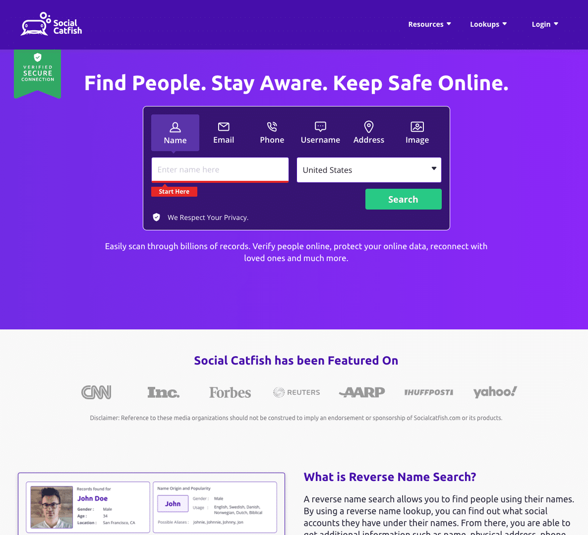 Social Catfish Homepage