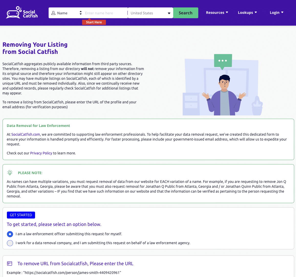 Social Catfish Opt Out Request