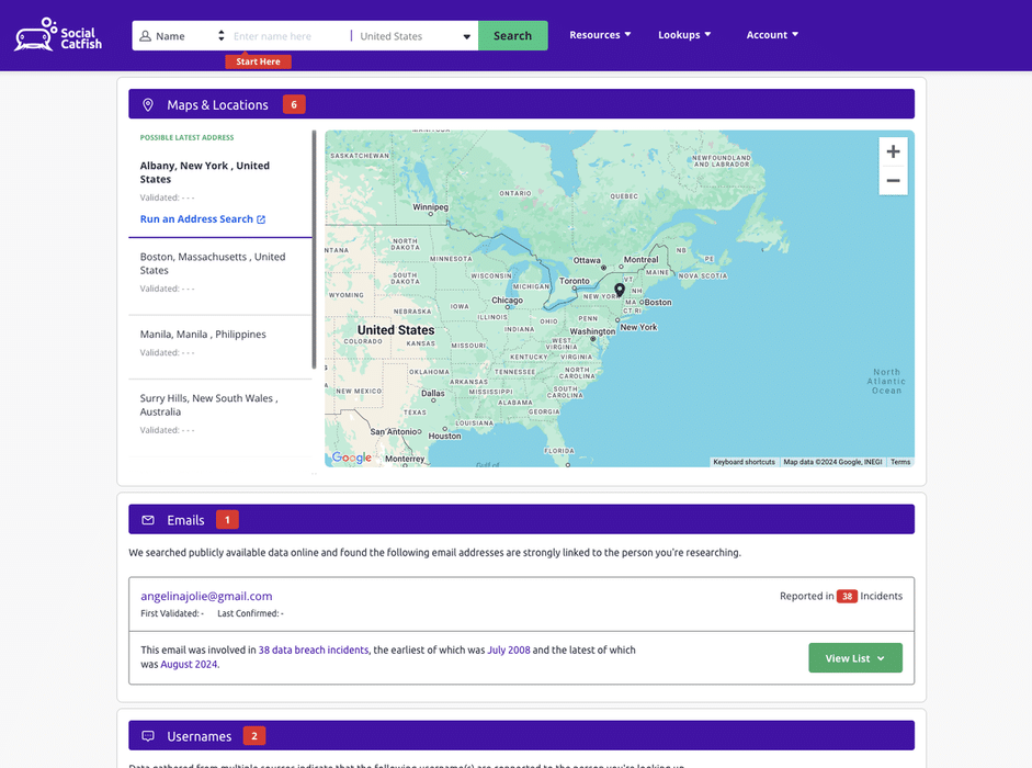 Social Catfish Person Report Address Email