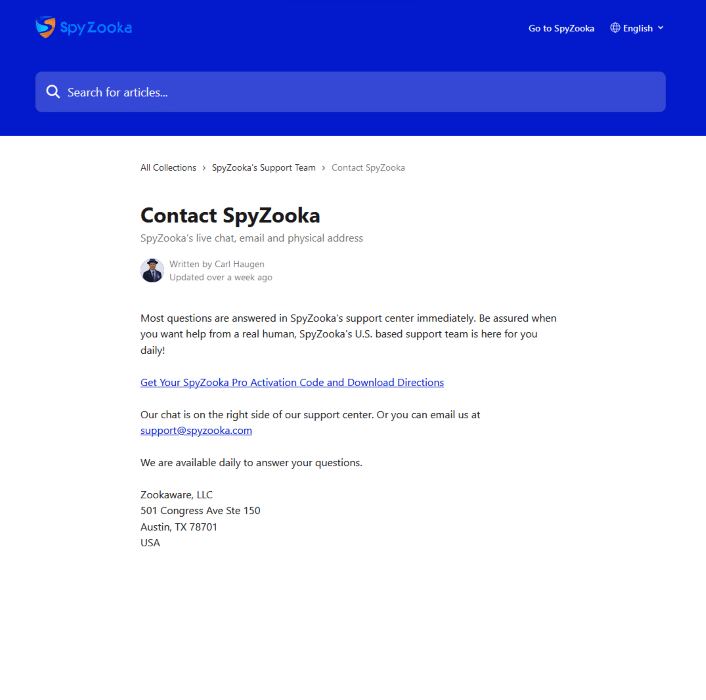 SpyZooka customer service contacts