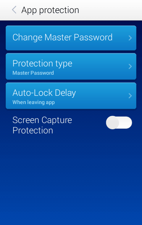 Security settings in the app