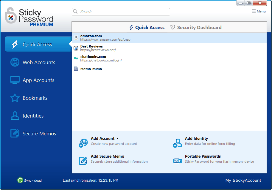 Sticky Password quick access