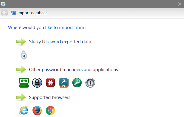 Import options to Sticky Password