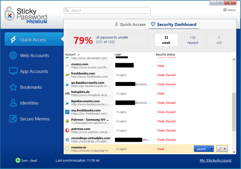 Security dashboard with password evaluator