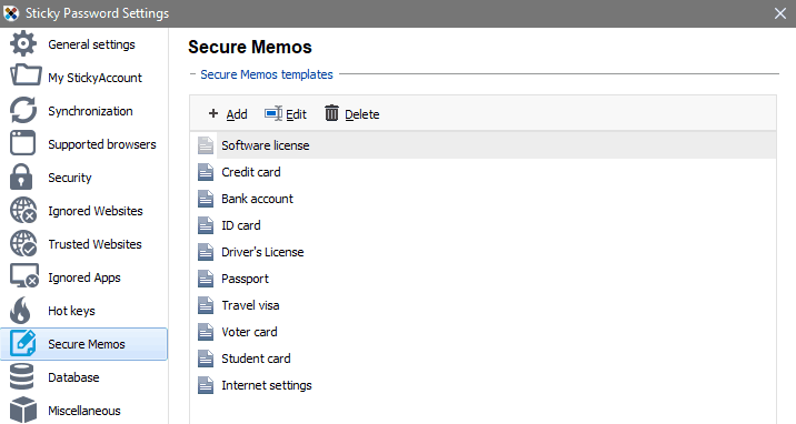 Secure memo templates
