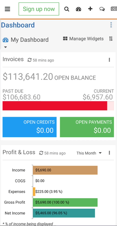 Striven mobile browser interface