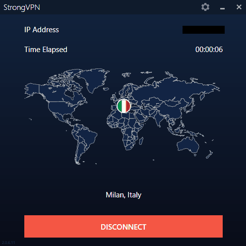 StrongVPN connected Italy