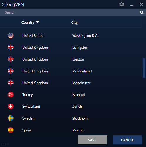 StrongVPN server list