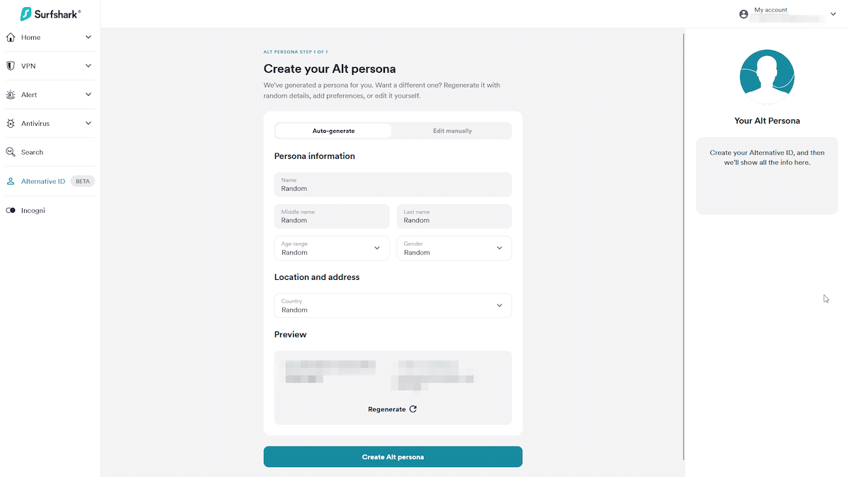 Surfshark alt persona
