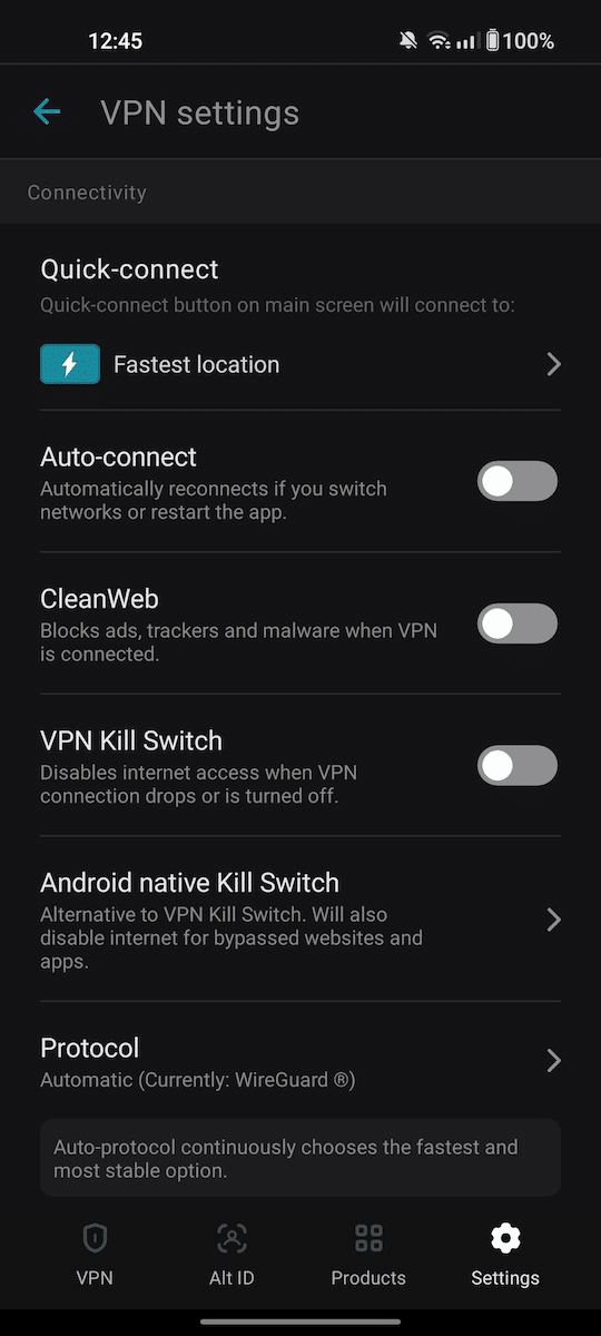 Surfshark mobile settings