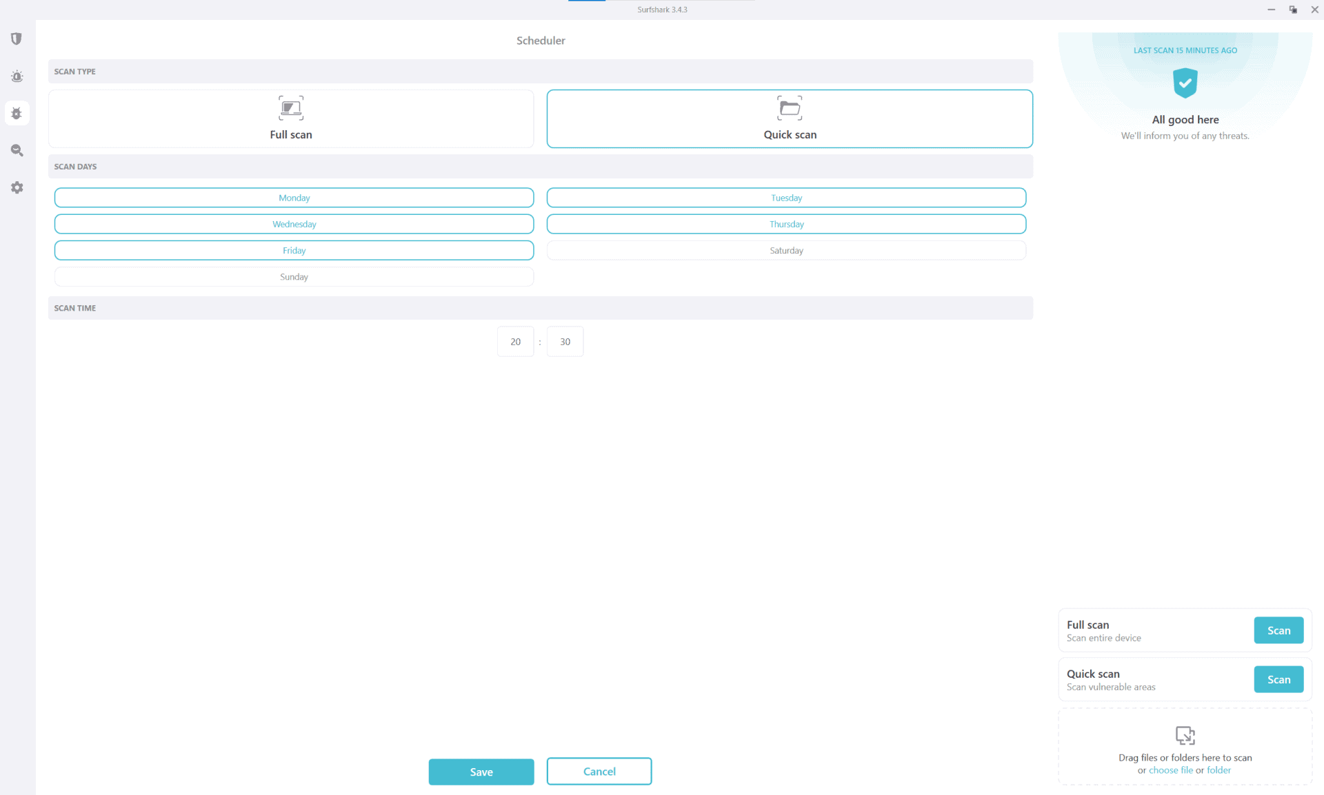 Surfshark One antivirus scan scheduler