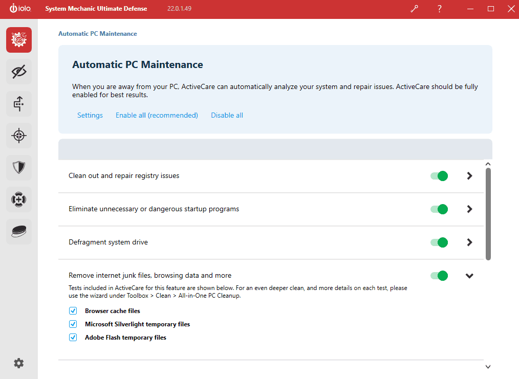 System Mechanic automatic PC maintenance