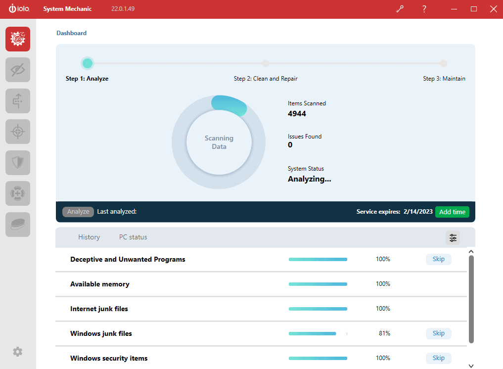 System Mechanic dashboard