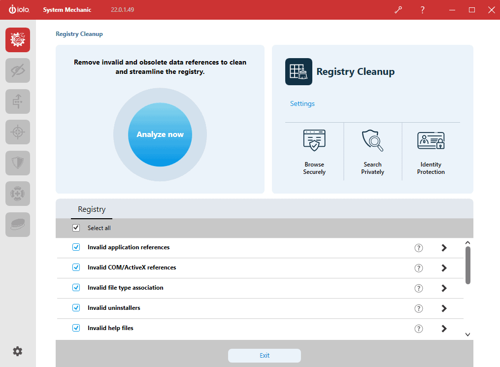 System Mechanic registry cleanup