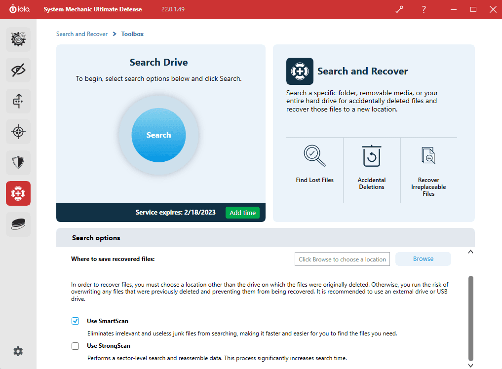 System Mechanic search and recovery