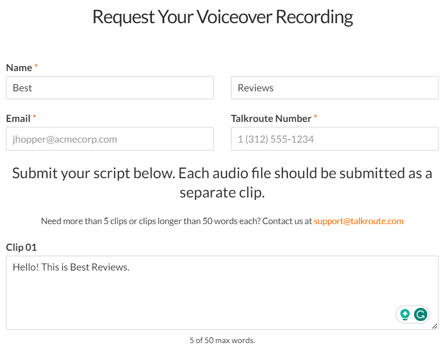 Talkroute voiceover