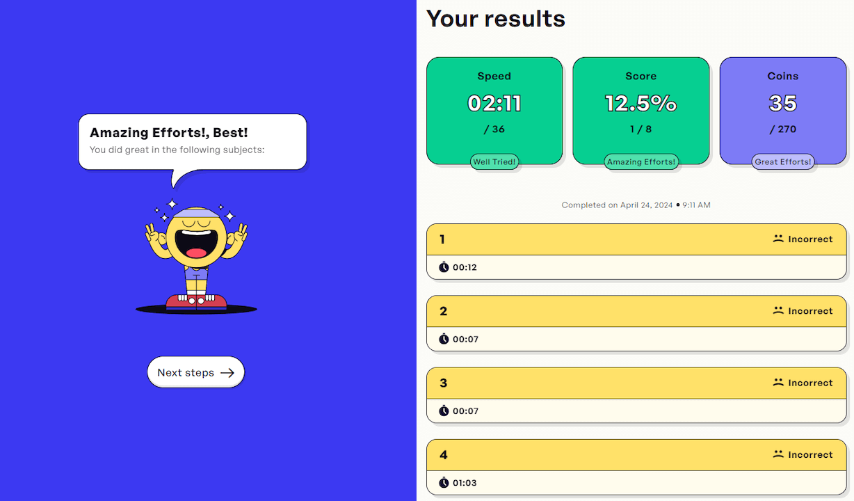 Thinkster assessment results