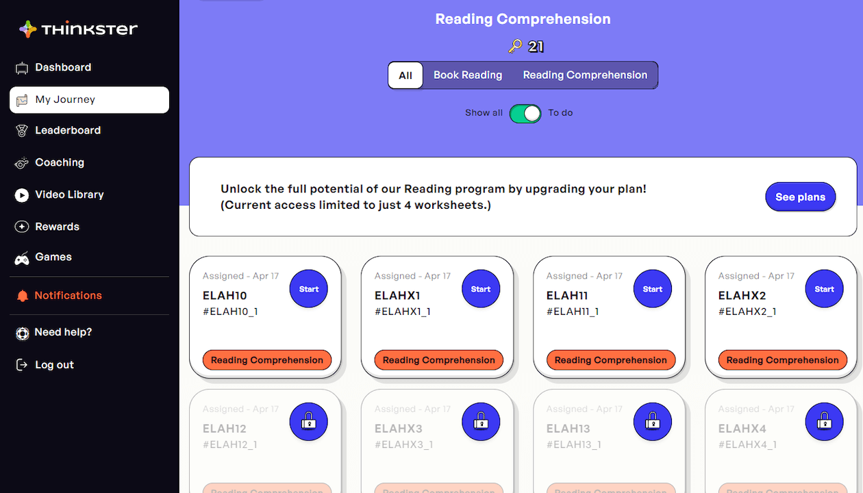 Thinkster reading program