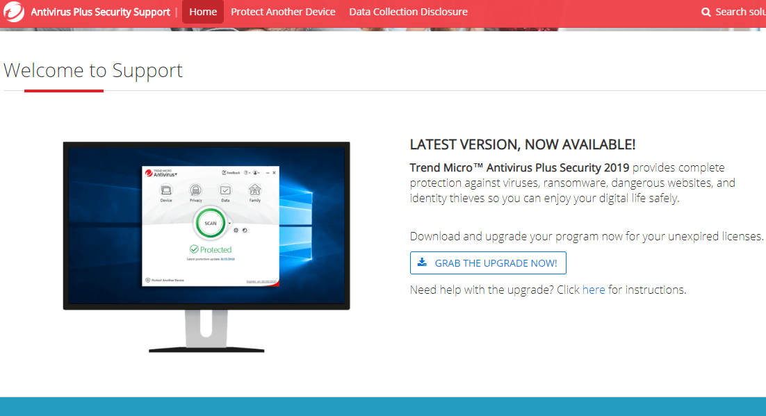 Trend Micro's support page