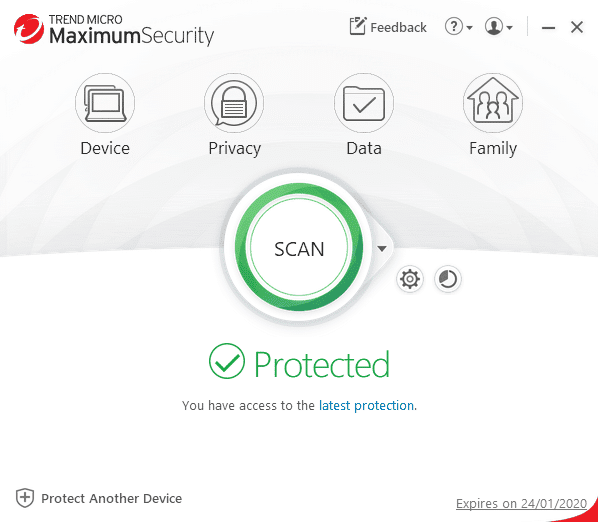 Trend Micro Maximum Security client main page