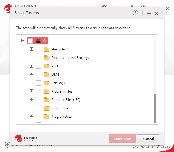 Trend Micro Maximum Security scan options