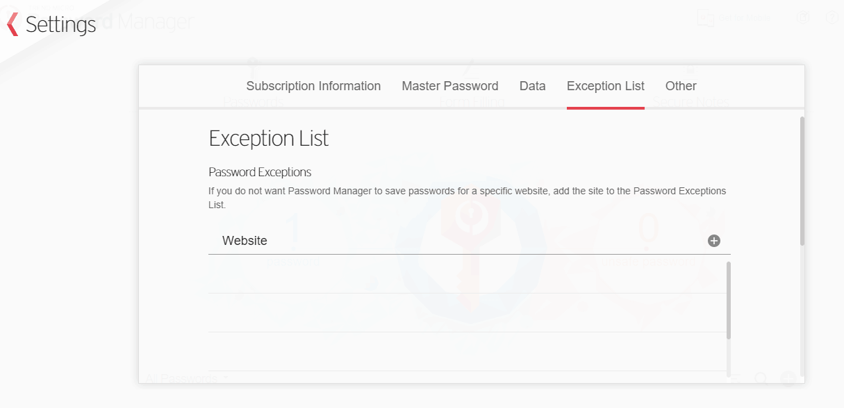 Exception list for credentials in Trend Micro