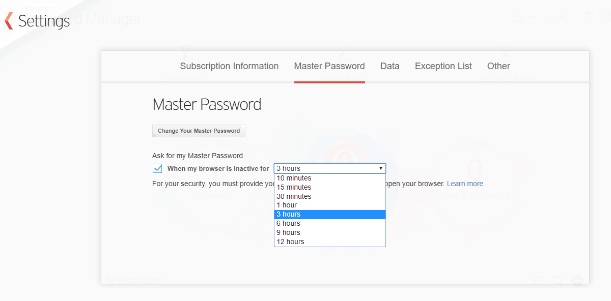 Settings for the automated locking of the vault