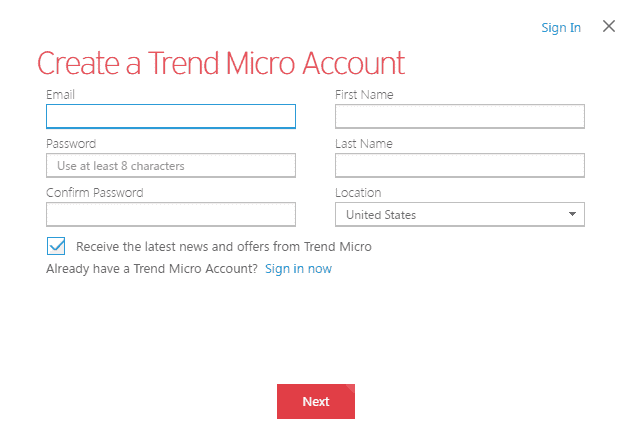 Creating a Trend Micro account