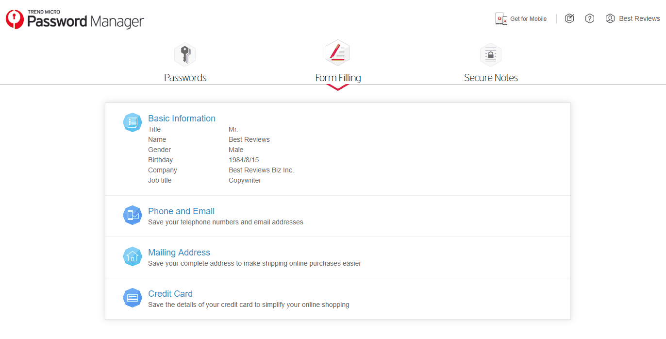 Form filling options in Trend Micro