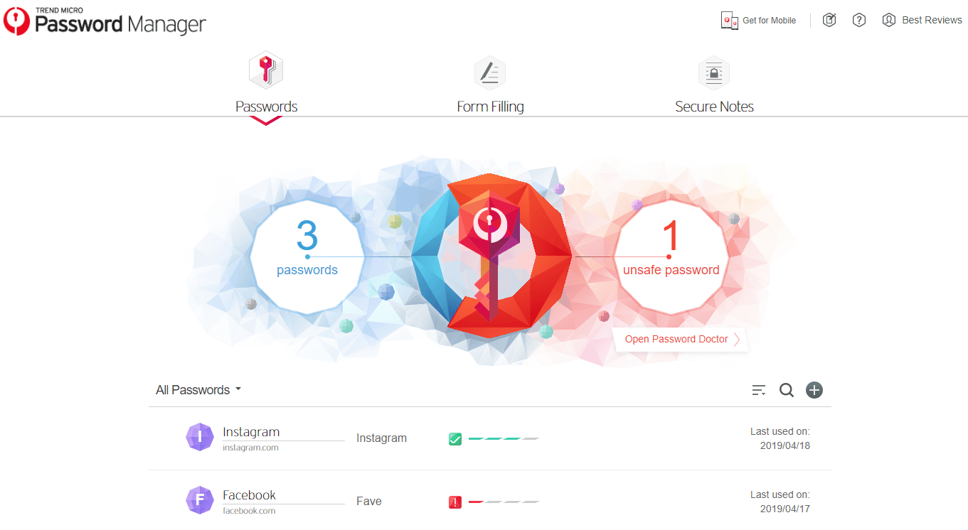 The vault of Trend Micro's password manager