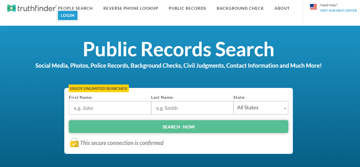 TruthFinder homepage