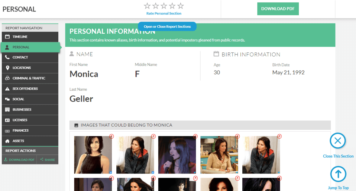 TruthFinder report page