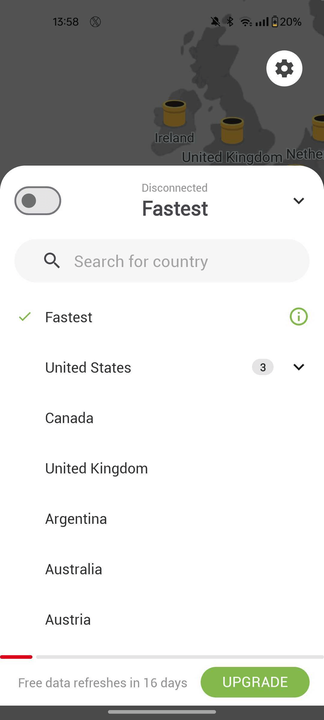 TunnelBear android server list