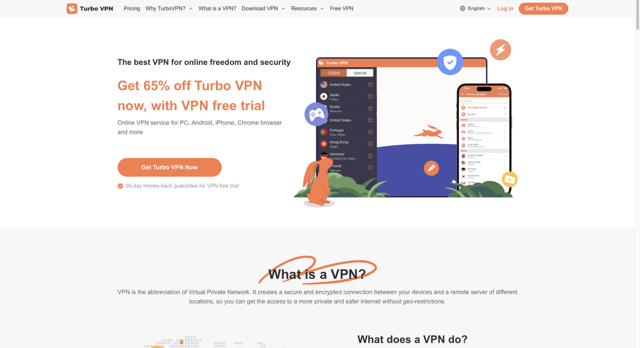 Turbo VPN homepage
