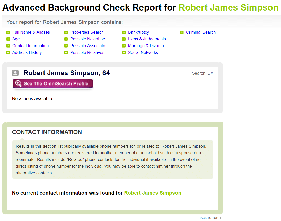 US Search background report