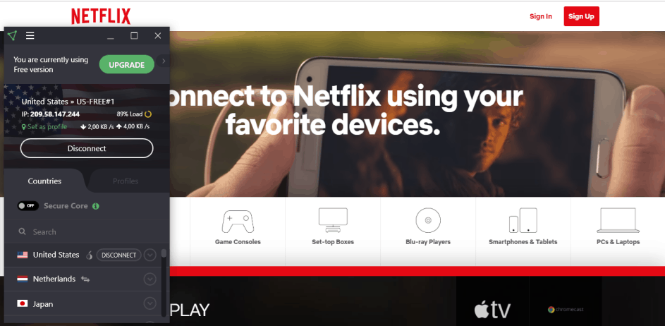 Enabling VPN while watching Netflix