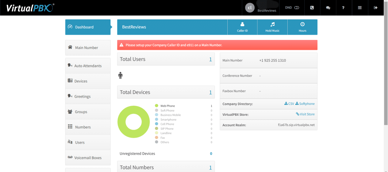 VirtualPBX dashboard