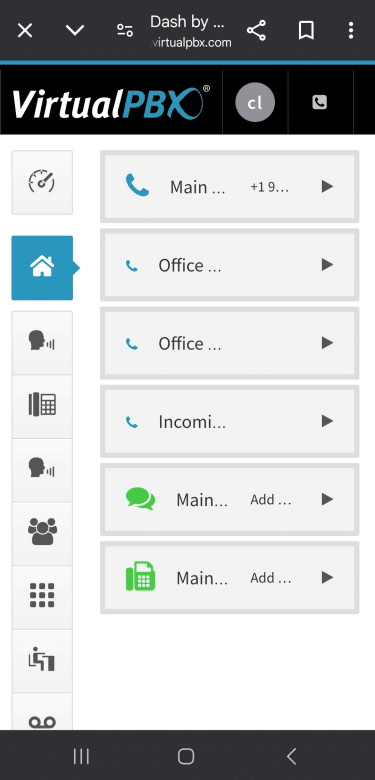 VirtualPBX mobile browser