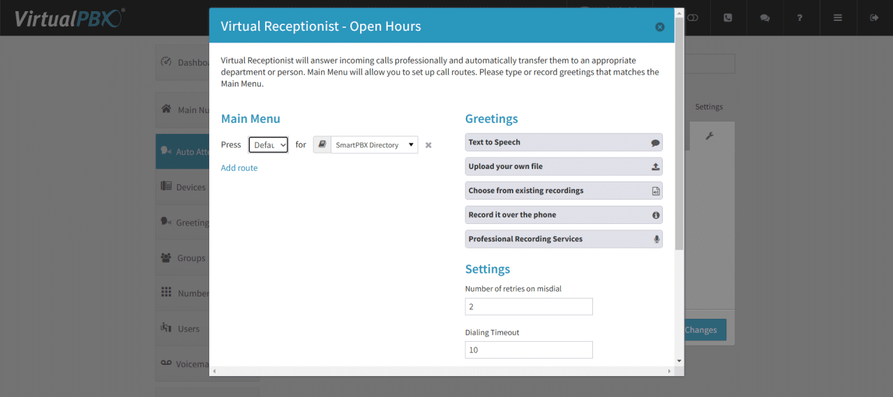 VirtualPBX virtual receptionist