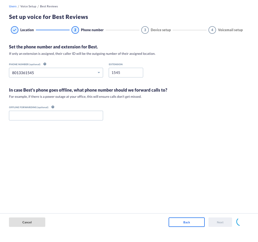 Nextiva user phone number setup
