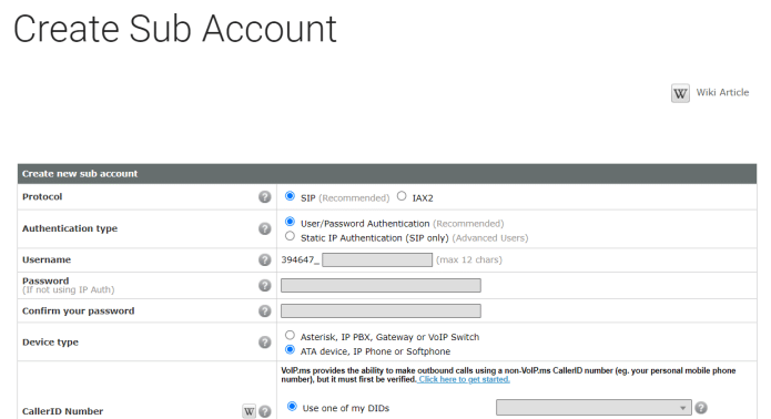 VoIP.ms sub accounts