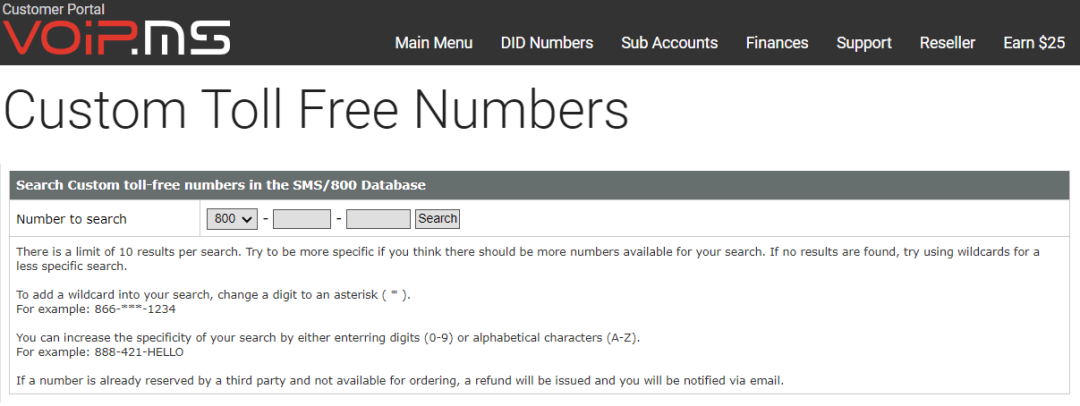 VoIP.ms vanity numbers