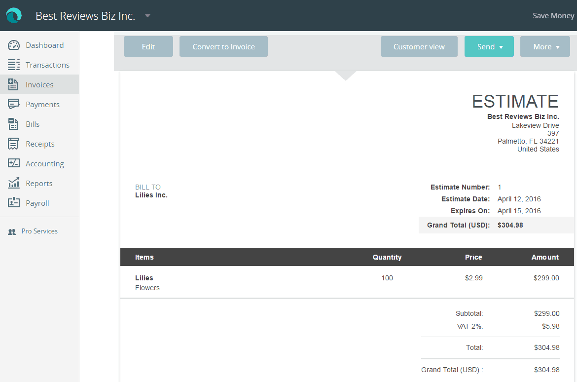 Wave Accounting estimate
