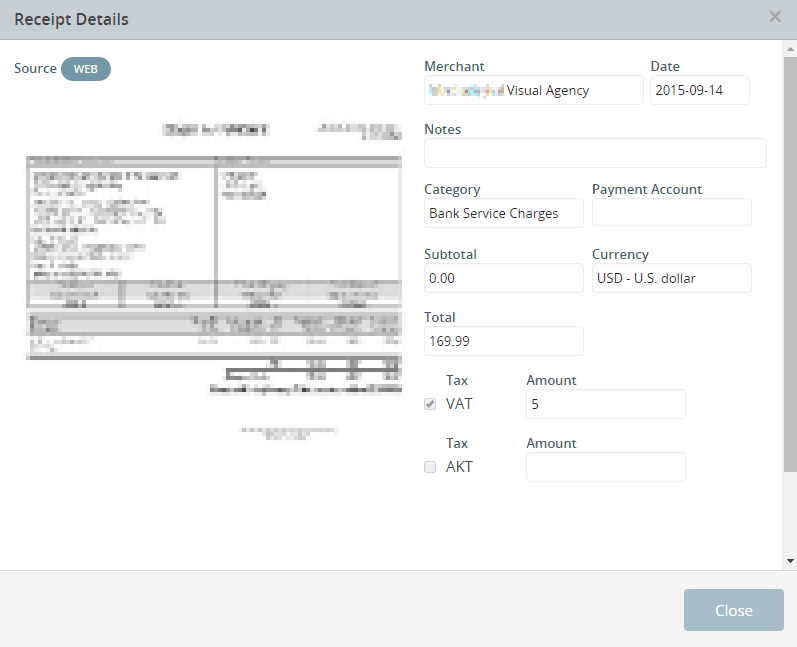Receipt details in Wave Accounting