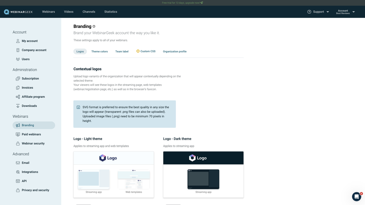 WebinarGeek account branding