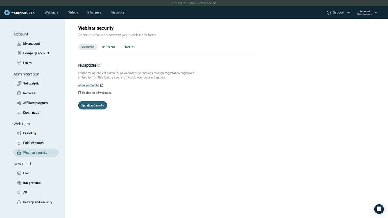 WebinarGeek account security
