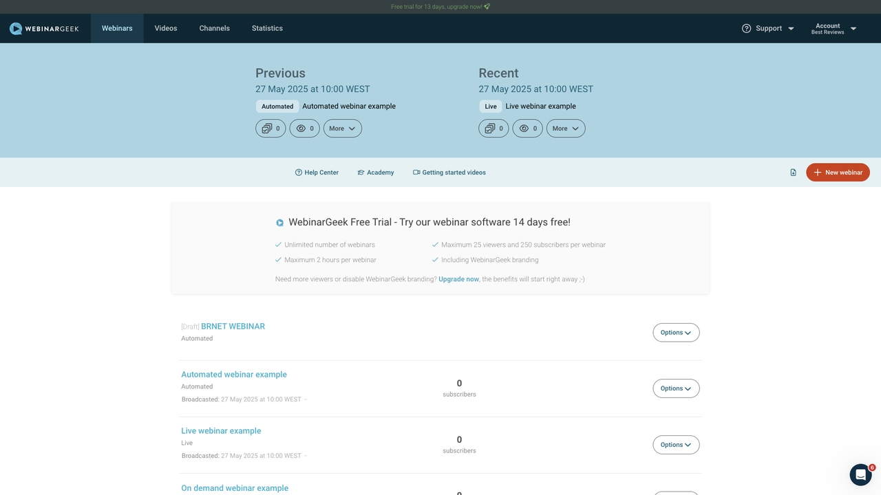 WebinarGeek dashboard