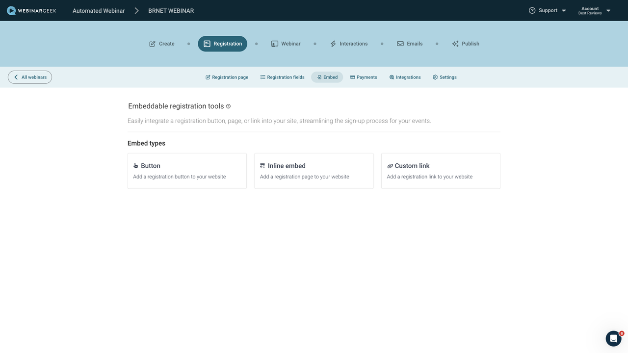 WebinarGeek embed registration pages